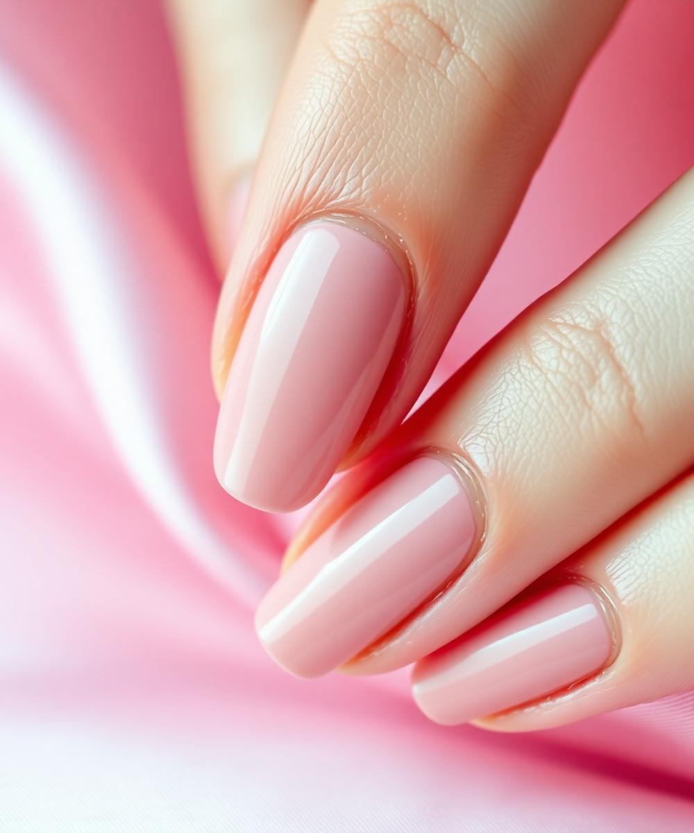 Unhas com esmalte rosa suave feitas pela Adriana Lima em Piracanjuba